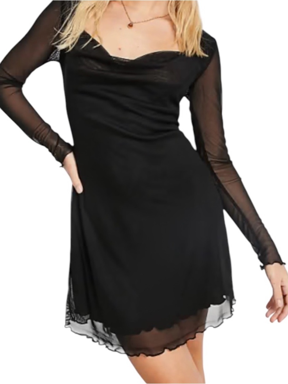 Stradivarius Black Long Sleeve Mesh Mini Dress S